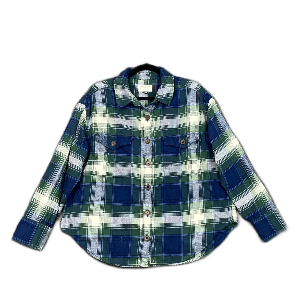 American Eagle Outfitters Flannel Shirt Womens Small Plaid Button Up Minimalist
